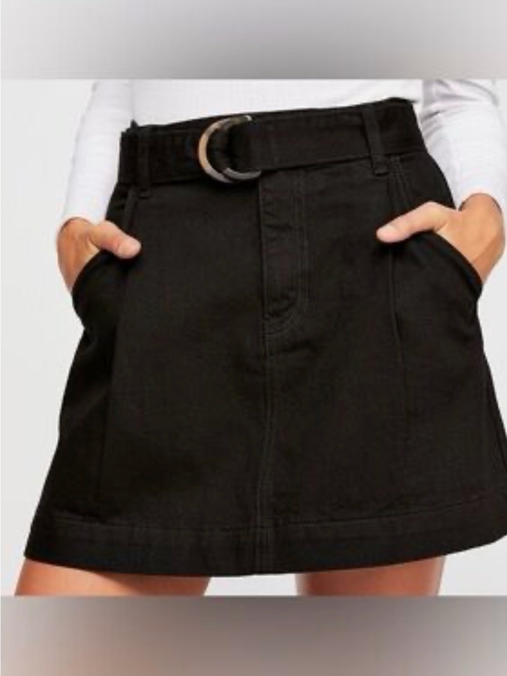 Free People Black Mini A‑Line Belted Skirt